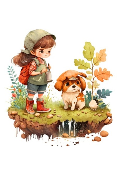 BV Autocolant decorativ, fetiță și cățeluș, multicolor, 64 cm