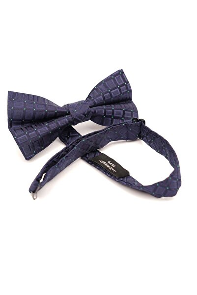 6AM Ceremony Pre-tied dark blue bow tie with green silk dots