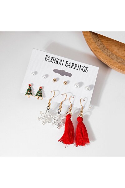 Tessero - Set of 6 pairs of Christmas-themed earrings, tree and snowflake, pearls, multicolor