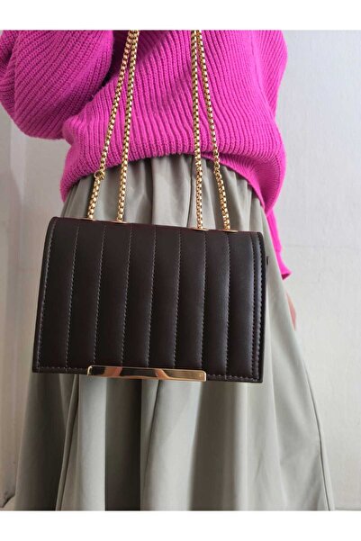 Butik Tuğbam Koyu Kahverengi Fitilli Kapitone Zincir Askılı Çapraz Çanta