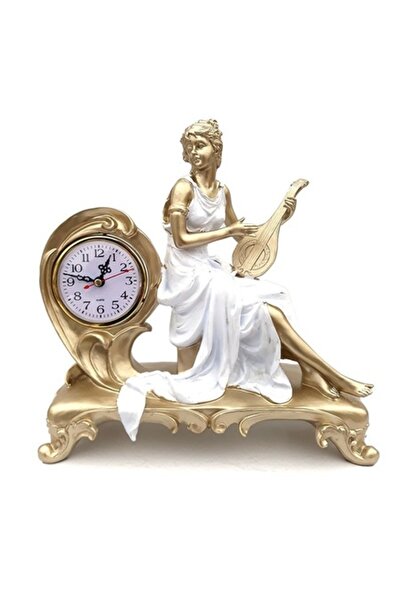 BV Resin decoration of a girl with a mandolin and clock, 28 cm
