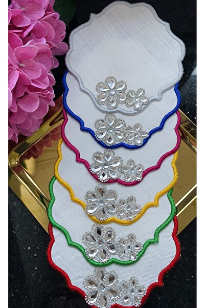 ELÇİÇEK HOME Presentation Napkin, Cocktail Napkin, Coffee Side Presentation Napkin 6 Pieces