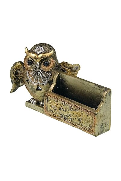 BV Decorative owl figurine with business card holder, Gold, 17 cm, 1102H