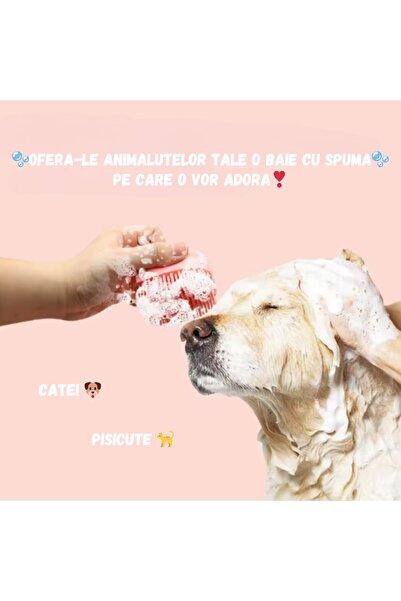 ADLUMUS Perie spalat animalute de companie, ADLUMUS, Peri Silicon, Multifunctionala, Rezervor sampon, Roz