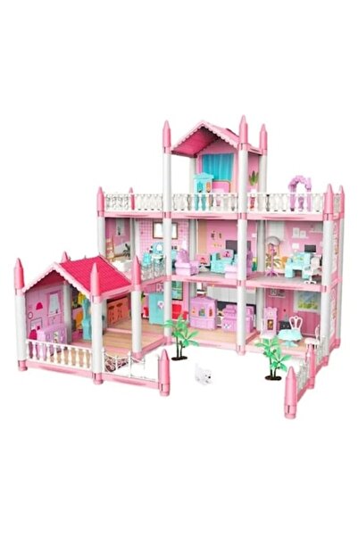 ALIBIBI ® Casă de păpuși cu mobilă și accesorii - Roz