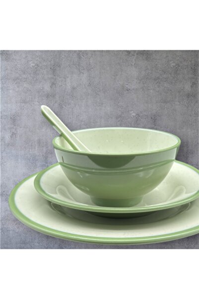 CC Luxury melamine dinner set, 40 pieces, for 6 people, two-tone olive/white