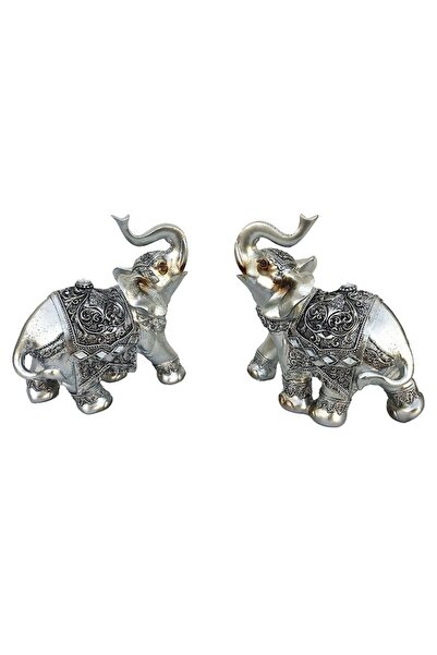 BV Figurină decorativă - Set de elefanți cu cristale, argintiu, 16 cm