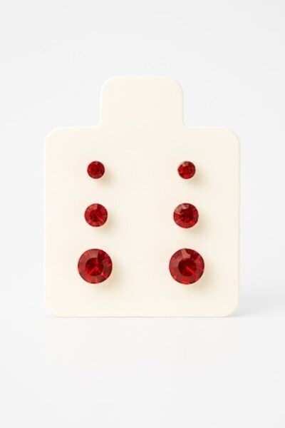 OEM Elegant set of 3 pairs of rhinestone earrings, Red