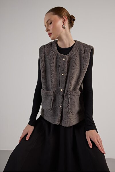 minaaise Women's Gray Plush Vest 30049