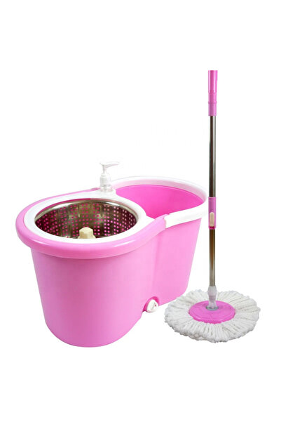 Türkiye مجموعة ممسحة دوارة ودلو مع عصارة لتنظيف الأرضيات - قطعتان من رأس الممسحة المصنوعة من الألياف الدقيقة القابلة للغسل، بلل