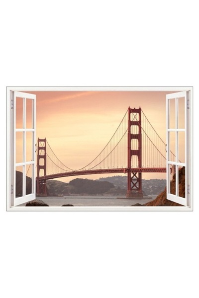 BV Autocolant decorativ 3D pentru fereastră - Podul Golden Gate, 57x85 cm
