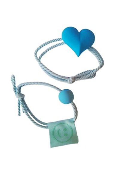 BV Set de 2 elastice de păr în formă de inimă, 8 cm, albastru, 28BJ