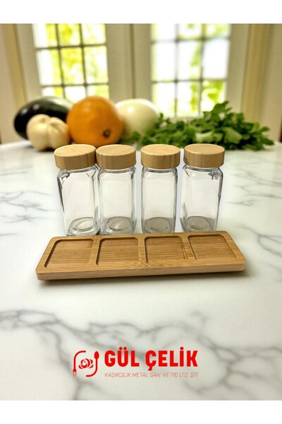 KAVEH Set of 4 Bamboo Lid and Stand Spice Jars
