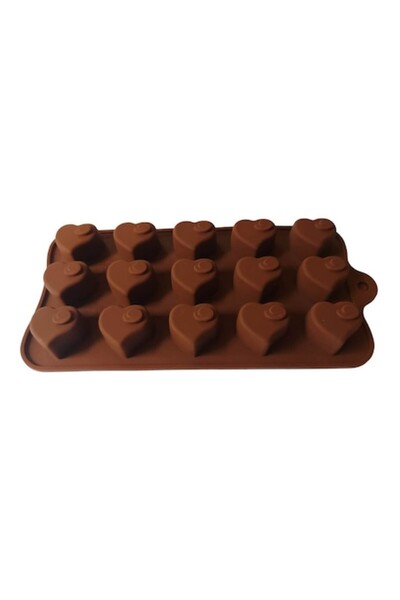BV Formă de silicon pentru bomboane, în formă de inimă, 15 cavități, maro, 19 cm