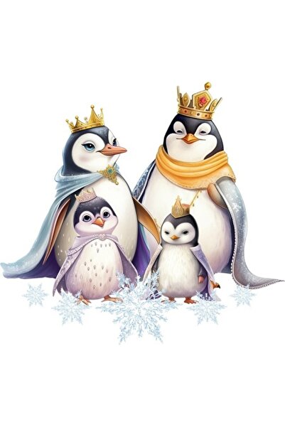 BV Autocolant decorativ, Familie de pinguini, alb, 64 cm