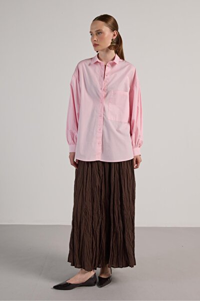 minaaise Дамска розова плисирана риза с големи джобове 30062