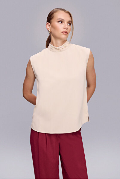 Naramaxx Yakası Taşlı Bej Bluz