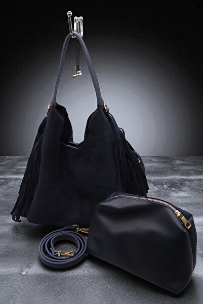 HFKY Жіноча темно-синя замшева сумка через плече. Сумка на ремінці.