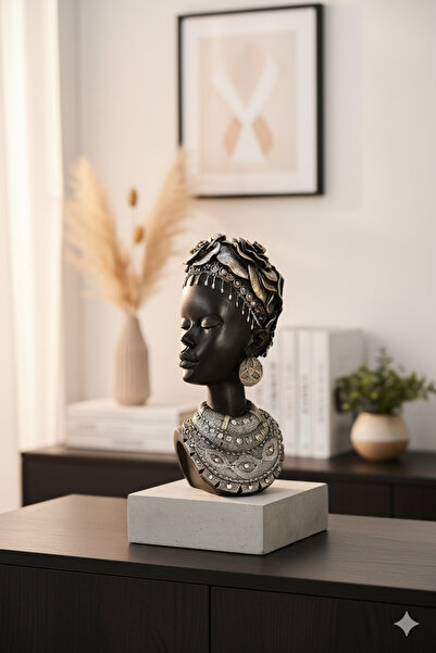 Dekoromi Çiçekli Etnik Kadın Heykeli – Dekoratif El Boyama Biblo (26x11cm)