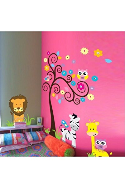 BV Autocolant decorativ „Copac mic cu animale”, multicolor, 120 cm