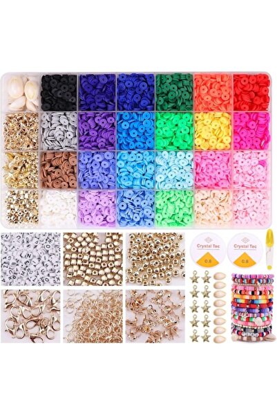 OEM 6000-piece clay bead set, 24 colors, multiple shapes, accessories (scissors, elastics), multicolor