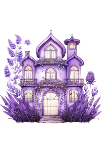 BV Autocolant decorativ „Casă cu lavandă” - Violet, 60x65 cm