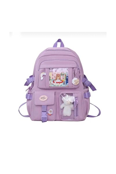 DEEFWEAR Lilac Kawaii Japanese Style Teddy Bear School Backpack Lilac - Badge Not Included