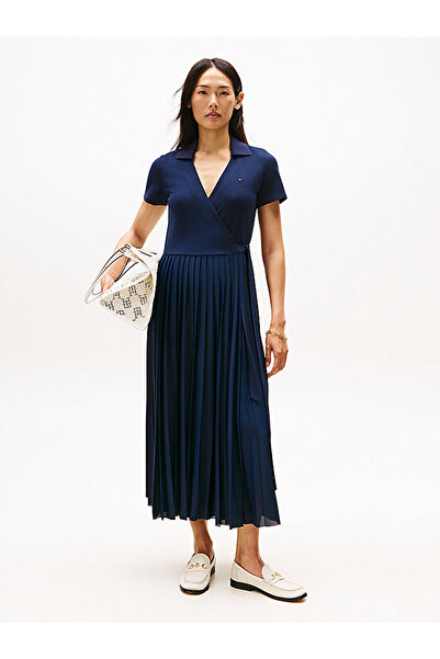 Tommy Hilfiger kadın 1985 pleated wrap elbise