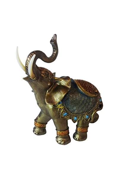 BV Decorative Statuette - Elephant with Trunk Up, Gold, 20 cm