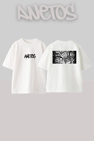 Anetos Tiger Design Back cu imprimeu Bumbac Alb supradimensionat tricou