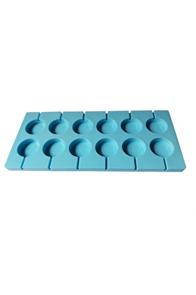 BV Silicone mold, 12 cavities, round, for chocolate or sugar lollipops, blue, 27 cm (292COF)