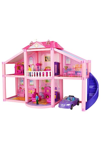 ALIBIBI casă de păpuși cu 2 păpuși, casă, mobilă și mașină