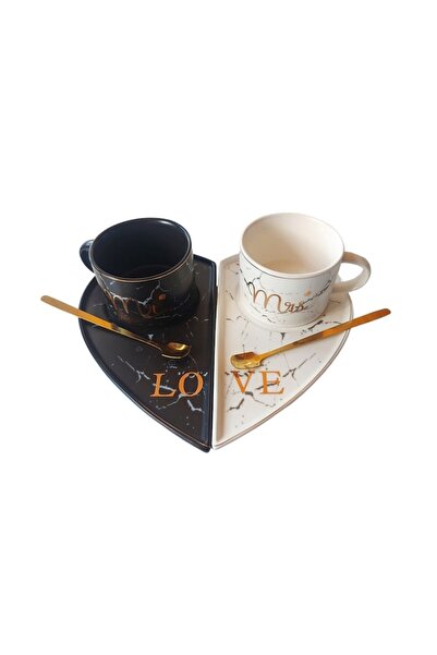 BV Set of 2 coffee cups with heart-shaped holder, Love, Mr, Mrs, 101MK