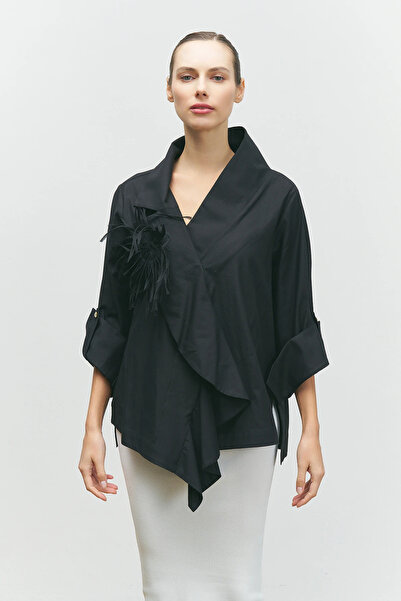 BİZE Yakası Süs Detaylı Gömlek - Siyah