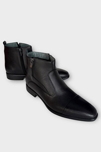 Liger Класически мъжки ботуши от естествена кожа с неплъзгаща се гумена подметка, цип и заострени върхове, ЧЕРЕН - ДИМЕН