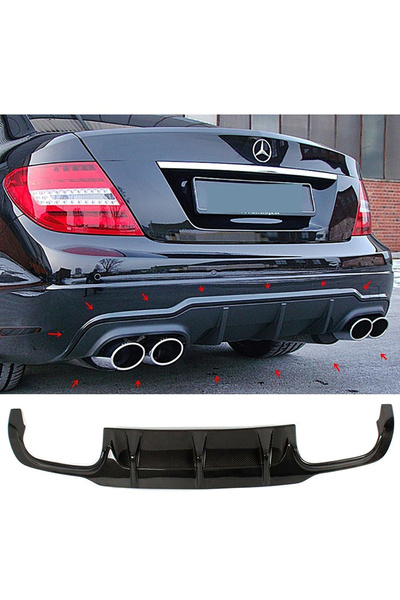 AkmTuning Mercedes W204 C63 Amg Difüzör Parlak Siyah Plastik 2011 2012 2013 2...