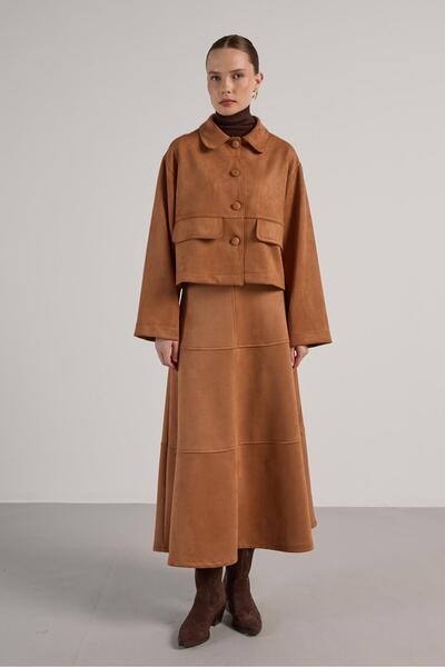 minaaise Jachetă scurtă din piele intoarsa pentru femei, maro, 30042