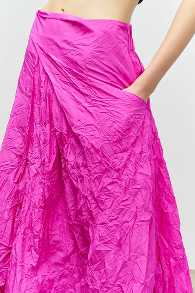 BİZE Kırışık Tafta Etek - Fuşya