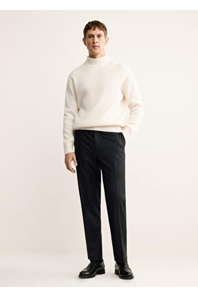 MANGO Man %100 saf yün regular fit çizgili pantolon