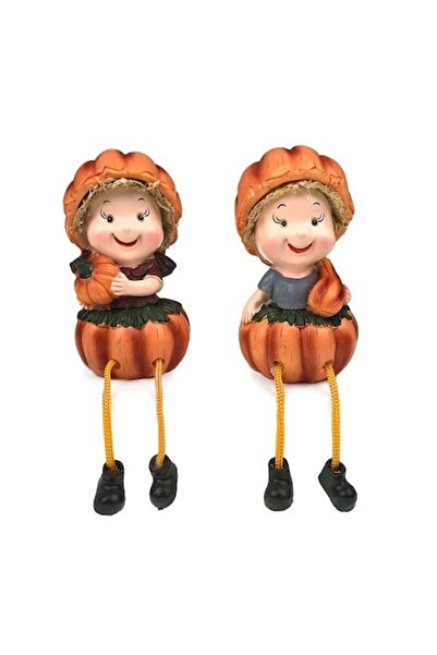 BV Decorative ornament: girl with straw hair and pumpkin-shaped hat with dangling legs, Orange, 17 cm
