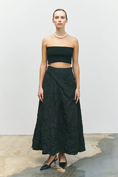 BİZE Kırışık Tafta Etek - Siyah