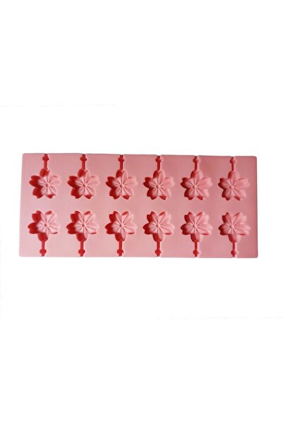 BV Silicone 12-cavity mold, flowers, for chocolate or sugar lollipops, pink, 26 cm