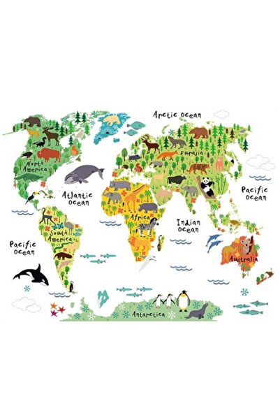 White W Autocolant decorativ de perete - Hartă cu animale pe zone (90 x 60 cm)