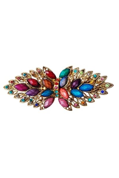 BV Agrafă de păr în formă de coadă de păun, vintage, 11 cm, multicoloră