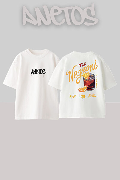 Anetos Το Negroni Σχεδίαση Ραμμένο Εσωτερικά Βαμβακερό Λευκό Oversize T-shirt