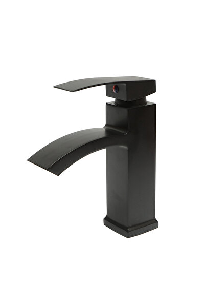 Faucet Baterie lavoar tip cascadă, monocomandă, finisaj negru mat, aliaj de zinc, accesorii incluse