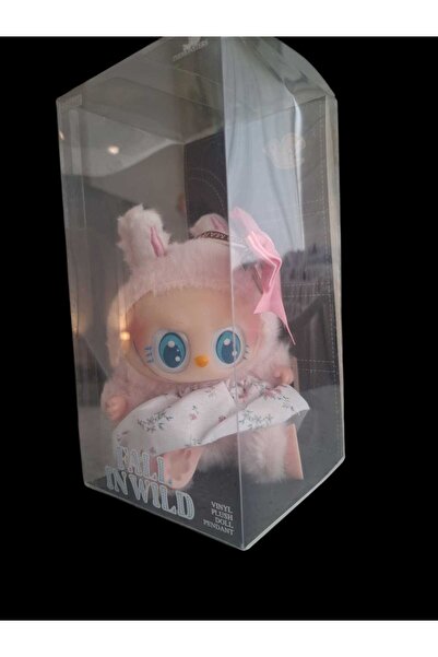 LABUBU Figurina tip breloc cu rochita si fundita roz 15cm in cutie