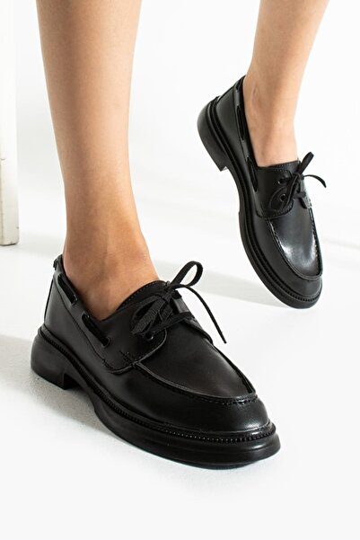 Alsat Park Women's Lace-Up Casual Loafer Shoes-Black Skin