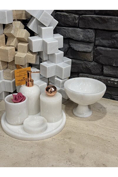 Polen Stone First Class White Marble 6 Piece Bathroom Set