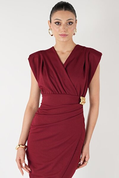 OLSAMODA KADIN VATKALI KRUVAZE YAKA ANVELOP KESİM ESNEK KUMAŞ BROŞLU SÖZ DÜĞÜN NİŞAN DAVET ELBİSESİ